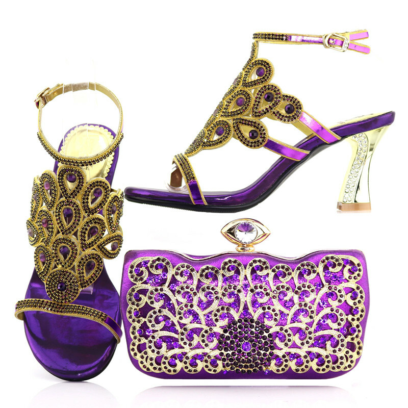 Italian Shoes And Bags Shoes Matching Bag Set Ladies With Stones