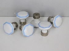 Lot 6 Ancien Bouton de Meuble Porcelaine,Octogonale,Laiton Nickelé,Poignée,Porte