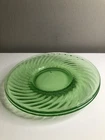 Uranium Optic Swirl Green Vaseline Depression Glass 6” Saucer Plates Set Of 2