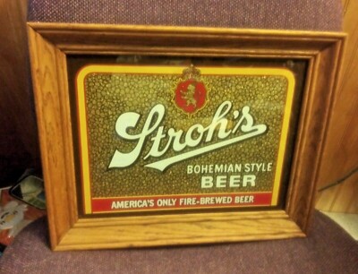  STROH'S BOHEMAIN STYLE BEER MIRROR - AMERICA'S ONLY FIRE-BREWED BEER