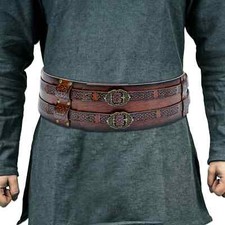 Viking Knight Belt Cosplay PU Leather Armor Rivet Medieval Belt Dark Brown