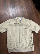 John Blair Shirt Jacket Mens L Short Sleeve Full Zip 70s Vintage Ribbed Hem Tan
