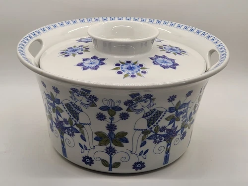 Vintage Figgjo Norway Lotte Flint Turi Blue Design Round Covered Server Dish Lid