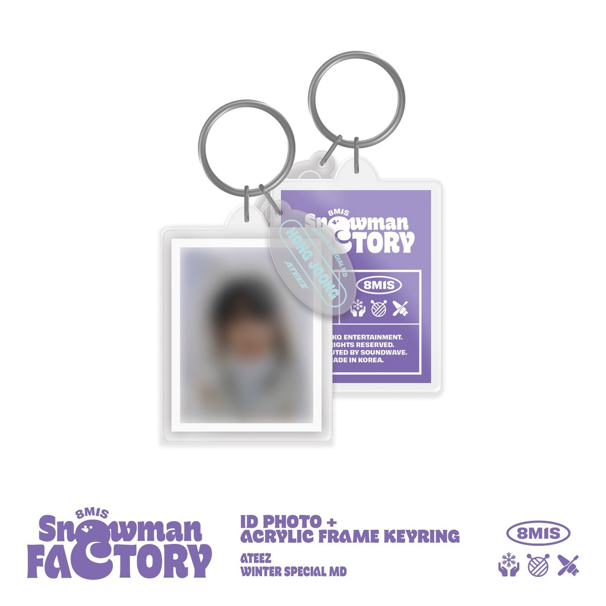 ATEEZ SNOWMAN FACTORY OFFICIAL MD ID PHOTO + ARYLIC FRAME KEYRING