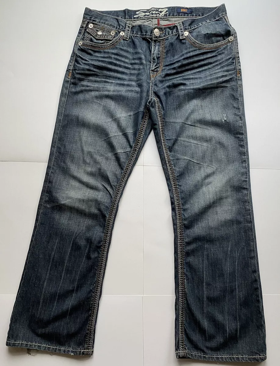 Seven 7 Men's Jeans Boot Cut Denim Blue RN 109890 Size 36x32 Missing Back  Button