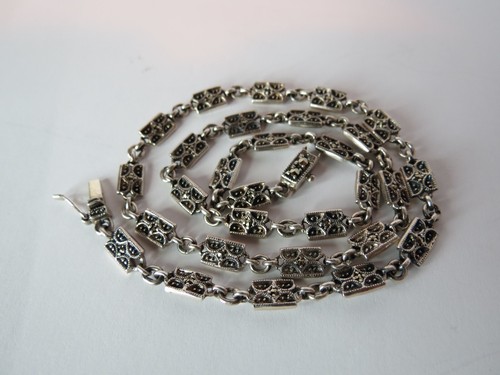 VINTAGE STERLING SILVER MARCASITE CHAIN CHOCKER NECKLACE 16" & 5MM & 15.5 gram.. - Picture 8 of 8