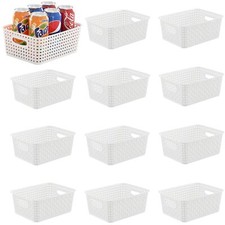 White Plastic Storage Baskets/Bins, 12-Pack Stackable Basket Pantry Organizer...