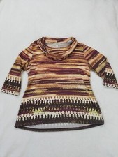 Christopher Banks Womens 3/4 Sleeve Multicolor Shirt Top Cowl Neck Size XL