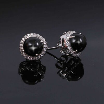 black star sapphire earrings minimalist wedding stud 925 sterling silver jewelry