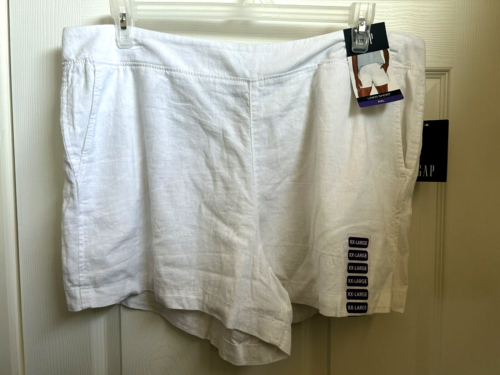 Gap Plus Shorts Ladies Linen Elastic Waistband White Pockets XXL $49.95 Retail