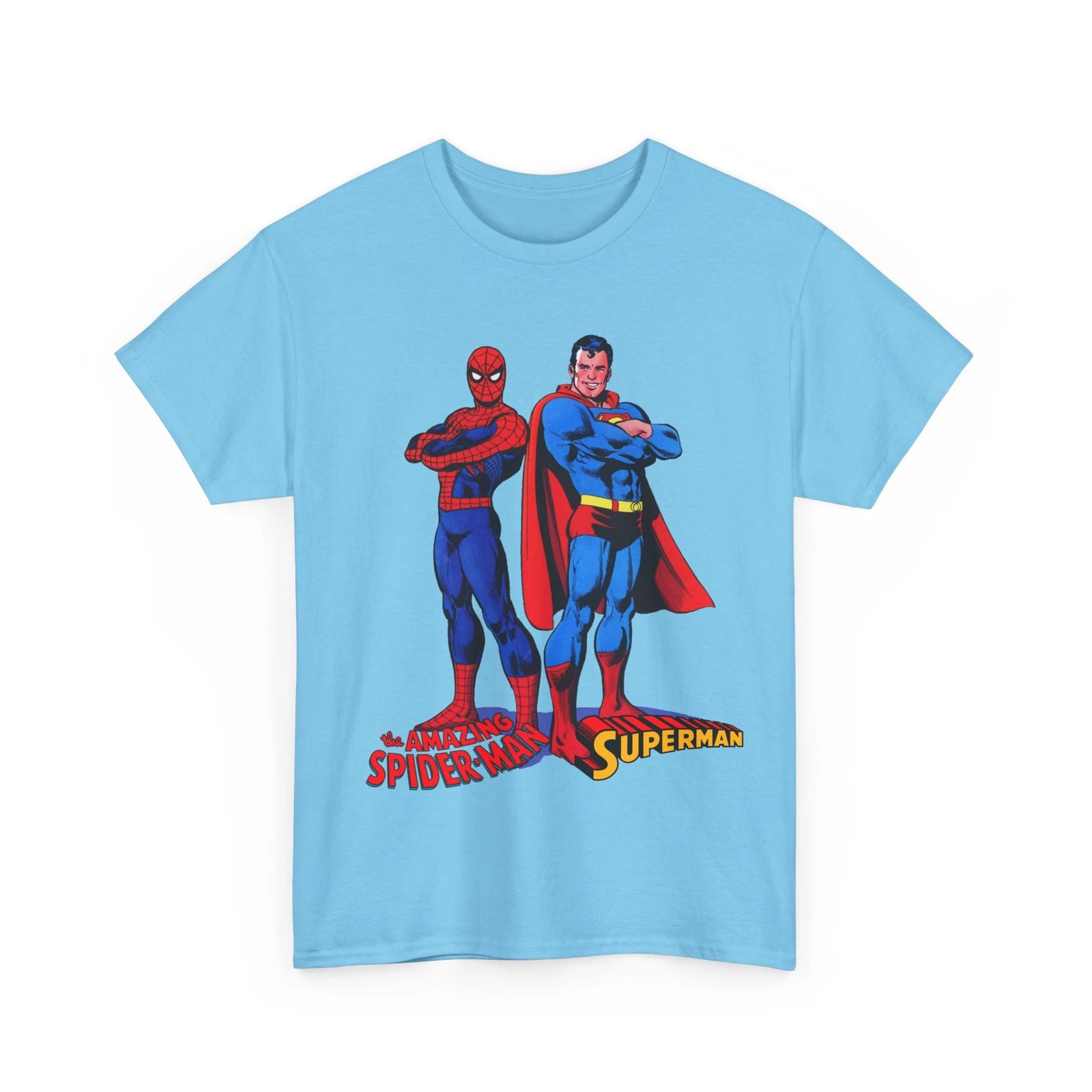 Amazing Spider-man, Superman T-Shirt - 1970s D.C Comics & Marvel Team-Up