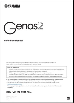 Manuel De Référence Yamaha Genos 2 - 172 Pages Couleur Relié Spirale (Husqvarna Viking Epic ?)