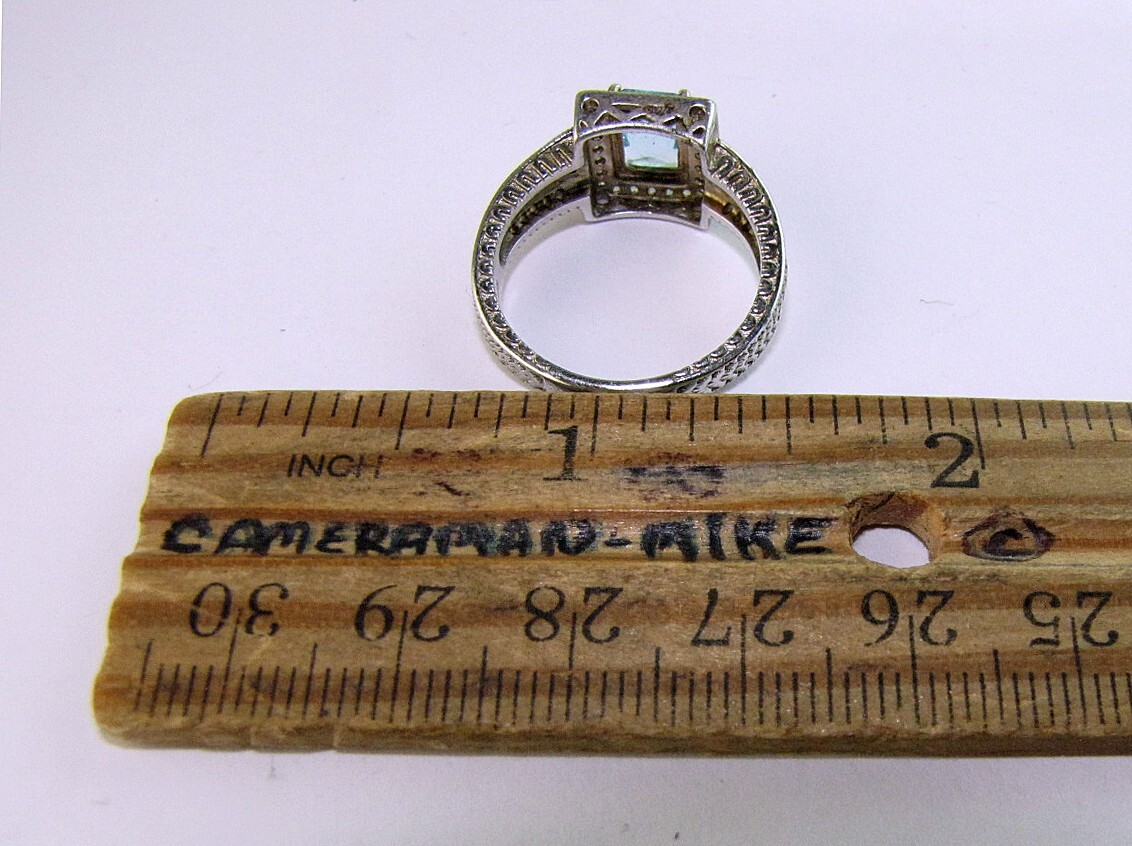 Blue Solitaire Ring Rhinestone Accent Sterling Si… - image 7