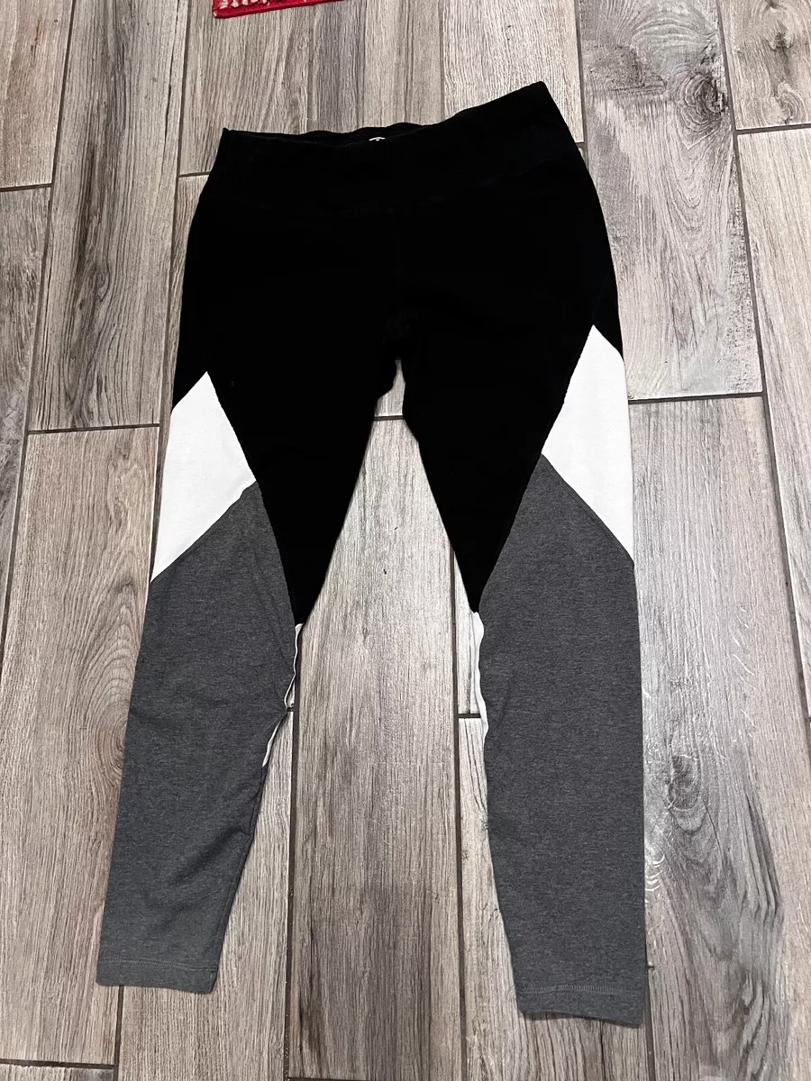 AthletIc Women DriWorks Grey White Black Colorblock Leggings Yoga Pants Lg  12-14