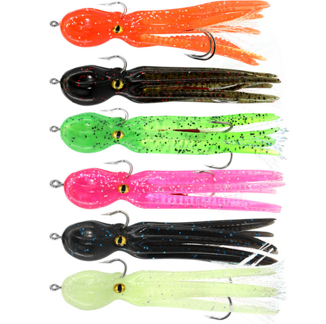 6pcs Glow Squid Soft Fishing Lures with Octopus Skirt for Trolling Baits