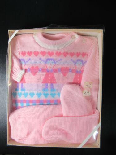 Vintage 80s Pink Baby Girl Sweater Set Size 6 Mon… - image 1