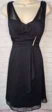 Vtg BETSY  ADAM Linda Bernell Black Halter Chiffon Satin Dress Rhinestone Sz 4