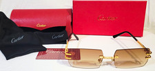 Decor Rimless Rectangular Sunglasses Gold Metal Brown Gradient UV400