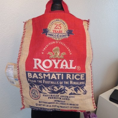 Royal Basmati Rice Burlap Tote Carry Bag ,Great For Upcycle Or Decor