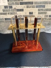 Vintage Manicure Set,Brass Holder with Tortoiseshell Stand 7 Utencils