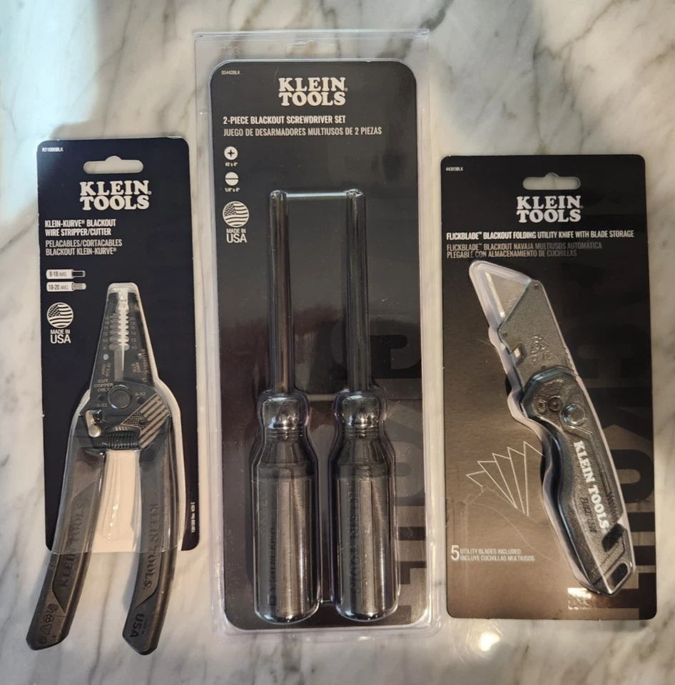 Klein Tools Limited Edition Blackout 3 Set, stripper, 2 screwdrivers, flipblade - Image 2 of 2