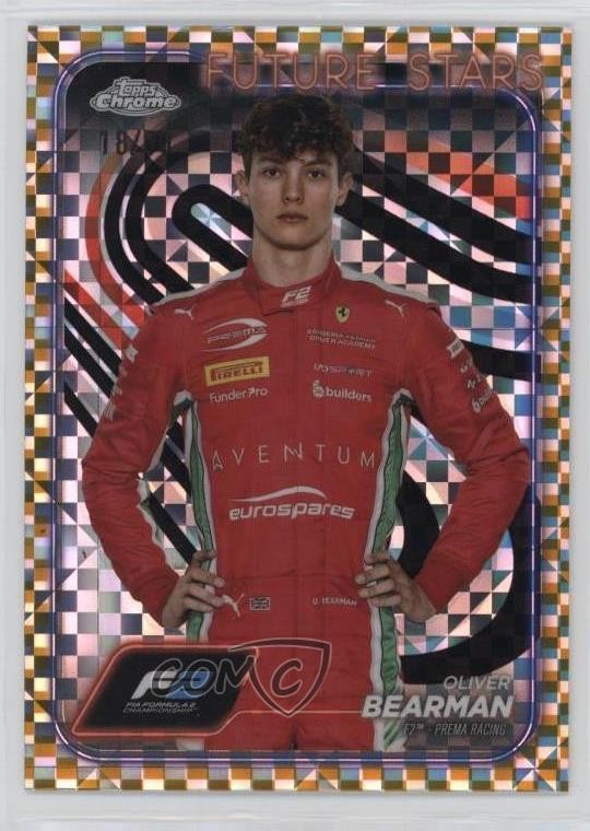 2024 Chrome Formula 1 Gold Checker Flag Refractor 18/50 Oliver Bearman #21 1i3m