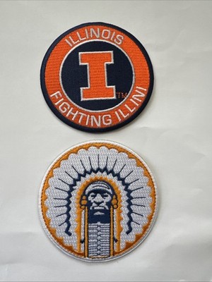(2) Illinois Fighting Illini Vintage Embroidered Iron On Patches 3 