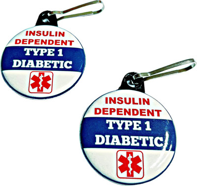 Insulin Dependent Type 1 Diabetic Medical Alert Tag 2Pcs Zipper Pull Charm 1.25