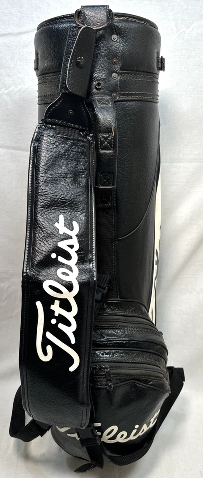 Винтажная сумка для гольфкара Titleist 3 направления кожа лицевая кожа черная белая - Изображение 3 из 4