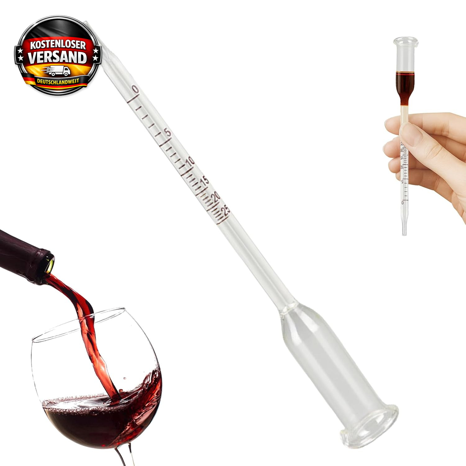 Alkoholmessgerät für Wein & Getränke, präzise, robustes Glas, 0-25% ABV, ideal