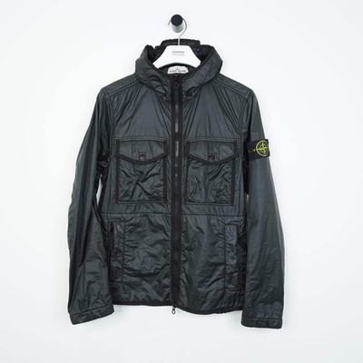 Stone Island Black Lamy Flock Hooded Jacket - Small
