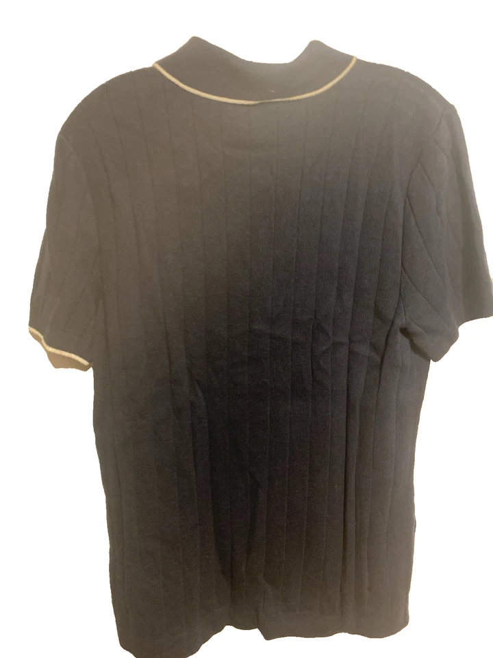 Suéter Polo Express Para Hombre Talla Pequeña Azul Marino Tejido con Cable, Borde Blanco Nuevo Sin Etiquetas Foto 3 de 4