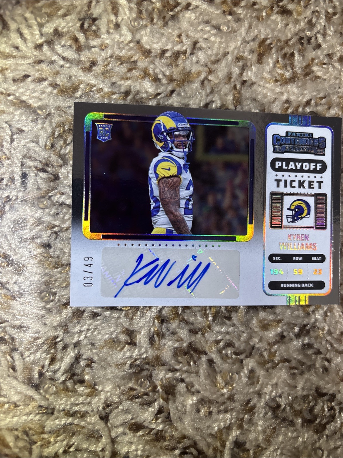 Kyren Williams Panini Contenders #229 Variation Autograph Playoff Ticket