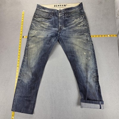 Denham Jeans Mens Blue Selvedge FRS Whiskers Honeycomb Thrashed Fits 34x27
