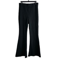 NEW Aerie Waffle Knit High-Waisted Flare Pull-on Pants Black Sz M Cozy