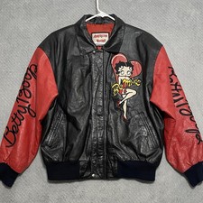 BETTY BOOP AMERICAN TOONS Men  s Women  s Bomber Jacket Sz L Zip Up Leather