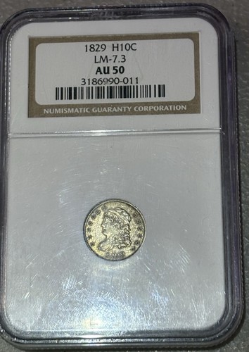 1829 Capped Bust Half Dime.  NGC AU-50. First Year Issue.  Rare LM 7.3 Variety🔥