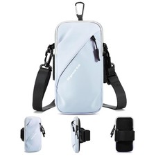 Cell Phone Carrier Arm Band Crossbody Bag Holster Walking Running Light Blue