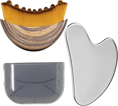 Stainless Steel Gua Sha & Lymphatic Drainage Face Brush Set for Skincare