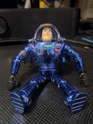 Rare 1990 s Toy Story Stealth Buzz Lightyear 5  Chrome Blue Thinkway Toys. READ.