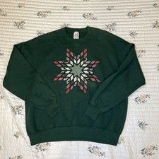 Vintage 90s JERZEES Snowflake Christmas Sweatshirt Green Made In USA 2XL