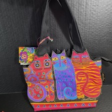 Bolso de Mano Feline Friends Cat Laurel Burch Pequeño de Lona Recortado 2015 Nuevo con Etiquetas