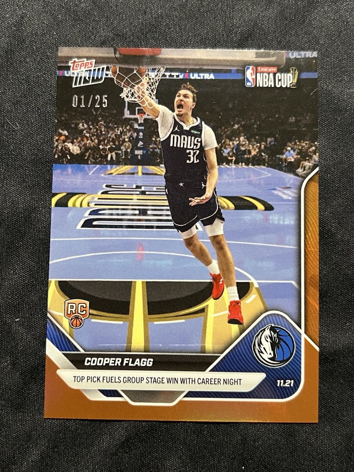 2025-26 Topps Now Cooper Flagg RC Rookie #60 Orange Foil #’d 01/25 Mavericks