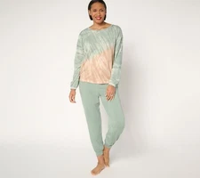 Anybody Tall Cozy Knit Tie-Dye Top and Jogger Set Sage/Toffee 1X New