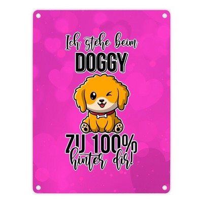 Doggy Style Metallschild in 15x20 cm in Pink Ich stehe beim Doggy zu 100 %