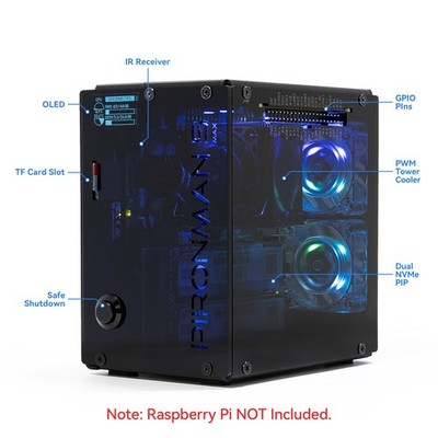 Pironman 5-MAX Dual NVMe M.2 SSD PCIe PC Case for Raspberry Pi 5