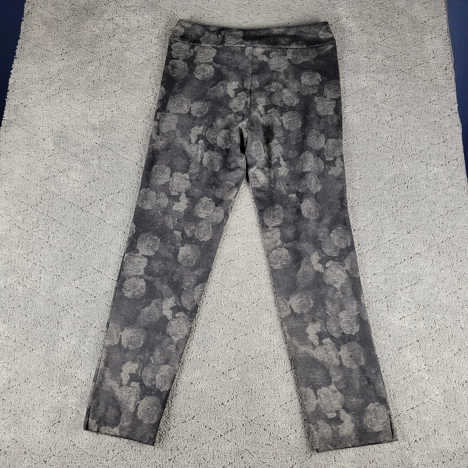 Krazy Larry Pants Womens 12 Black Floral Rose Pull On Straight Slimming Stretch - Image 2 of 4