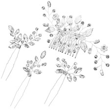 Wedding Hair Piece Sets for Brides, 4 Pieces Wedding Hair Comb Bridal Hair Pi...