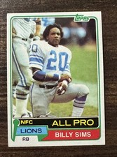 1981 Topps #100 Billy Sims Detroit Lions Rookie Football Card EX-MT. rookie card picture