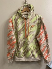 Nike Men  s Neon Green Gray Red Camo Pullover Hoodie Sweatshirt Swoosh Logo
